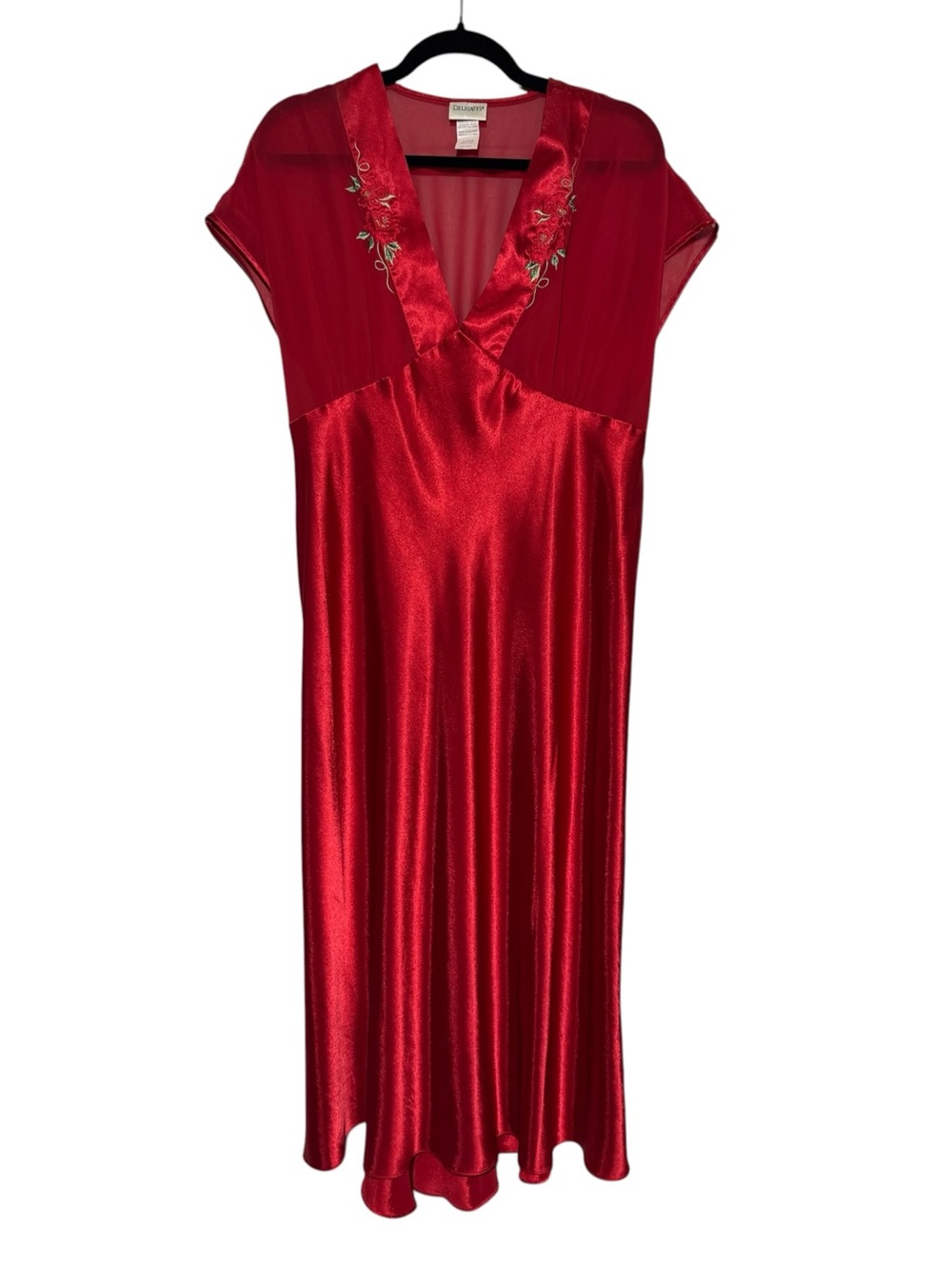 Vintage Babydoll Slip Dress Sz Medium Red Satin mEmbroidered Romantic Whimsigoth